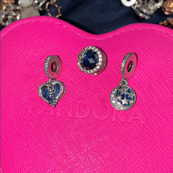 Pandora Silver and Blue Star Moon Charms